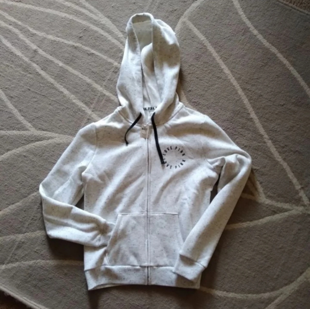 NWT VS PINK Cream Speckled Hoodie Jacket sz S
